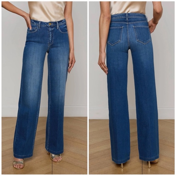 New L’Agence Clayton High Rise Wide Leg Jeans Kaplan Blue Sz 27 - Picture 1 of 11
